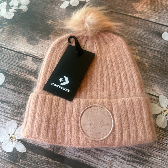 Women's Converse Blush Pink Pom-Pom Beanie Hat One Size - Picture 1 of 2